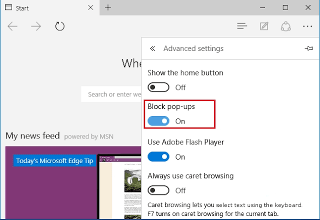 Blocking pop-ups in Edge